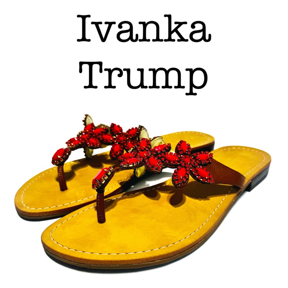 Ivanka Trump Red and Tan Sandals Thong Style Size 11